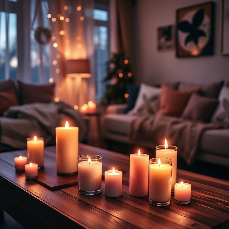 Candles glowing in a cosy room